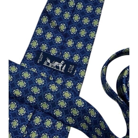 HERMÈS Men's 100% Silk Necktie LUXURY 7694 OA Blue Green Geometric W:3.6" EUC - Picture 2 of 5